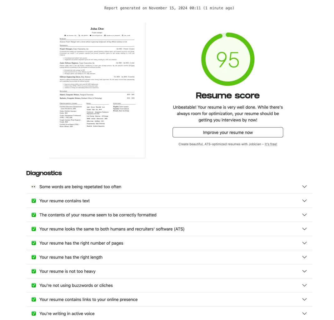 Resume analysis report